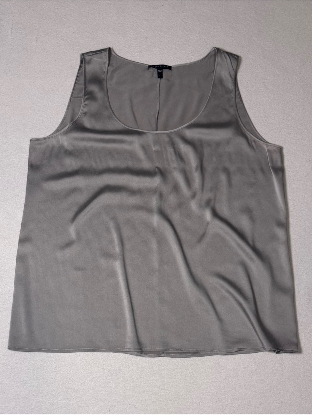 Eileen Fisher Satin Scoop Neck Tank - Gray, Minimalist, Layer, Lagenlook, Luxury